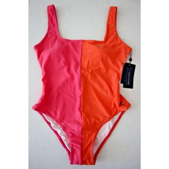 Tommy Hilfiger Women's Sz 8 Pink Dahia Split One-Piece Tankini Swimsuit - Picture 11 of 14